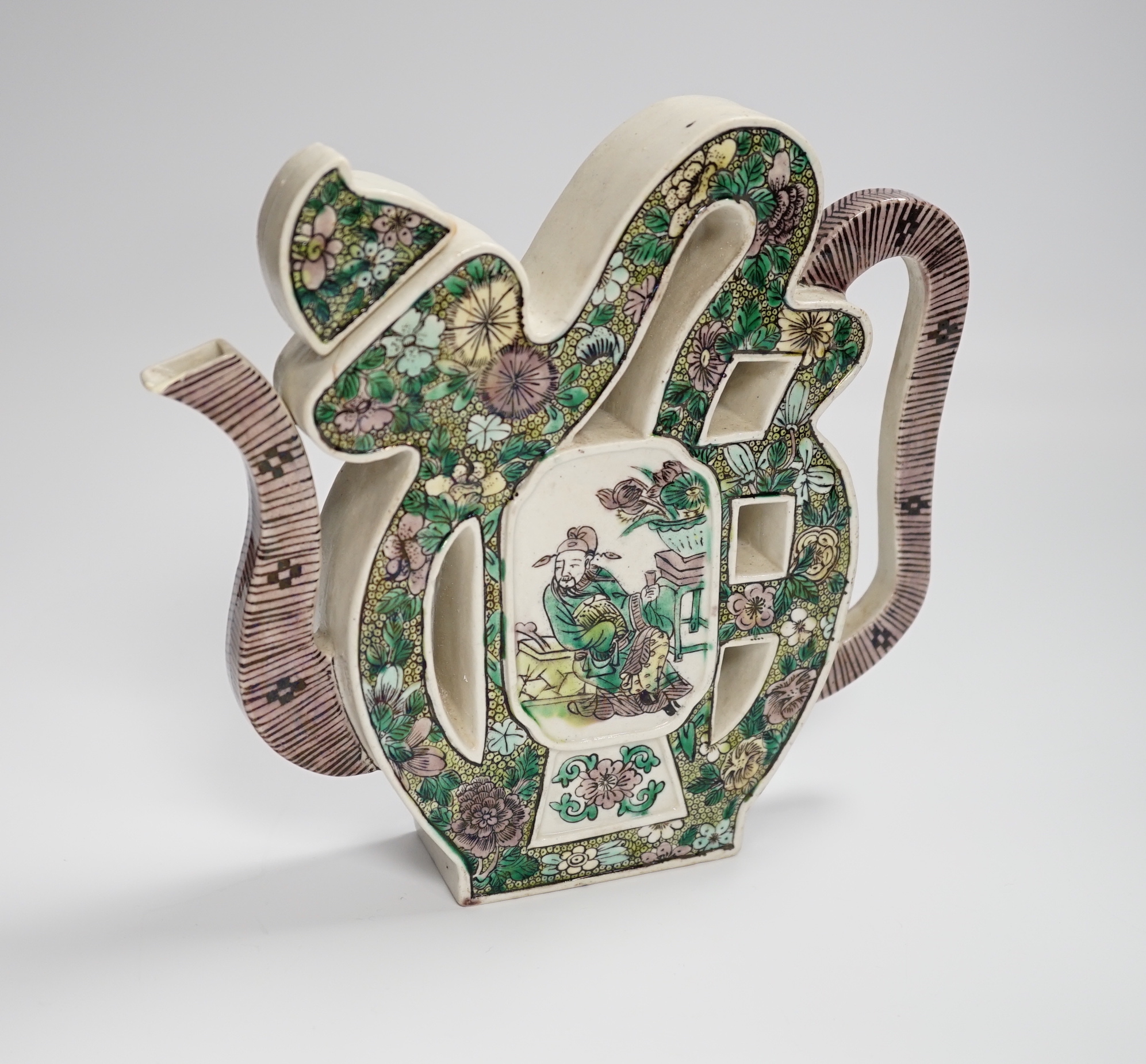 A 19th century Chinese puzzle wine pot, 19cm high